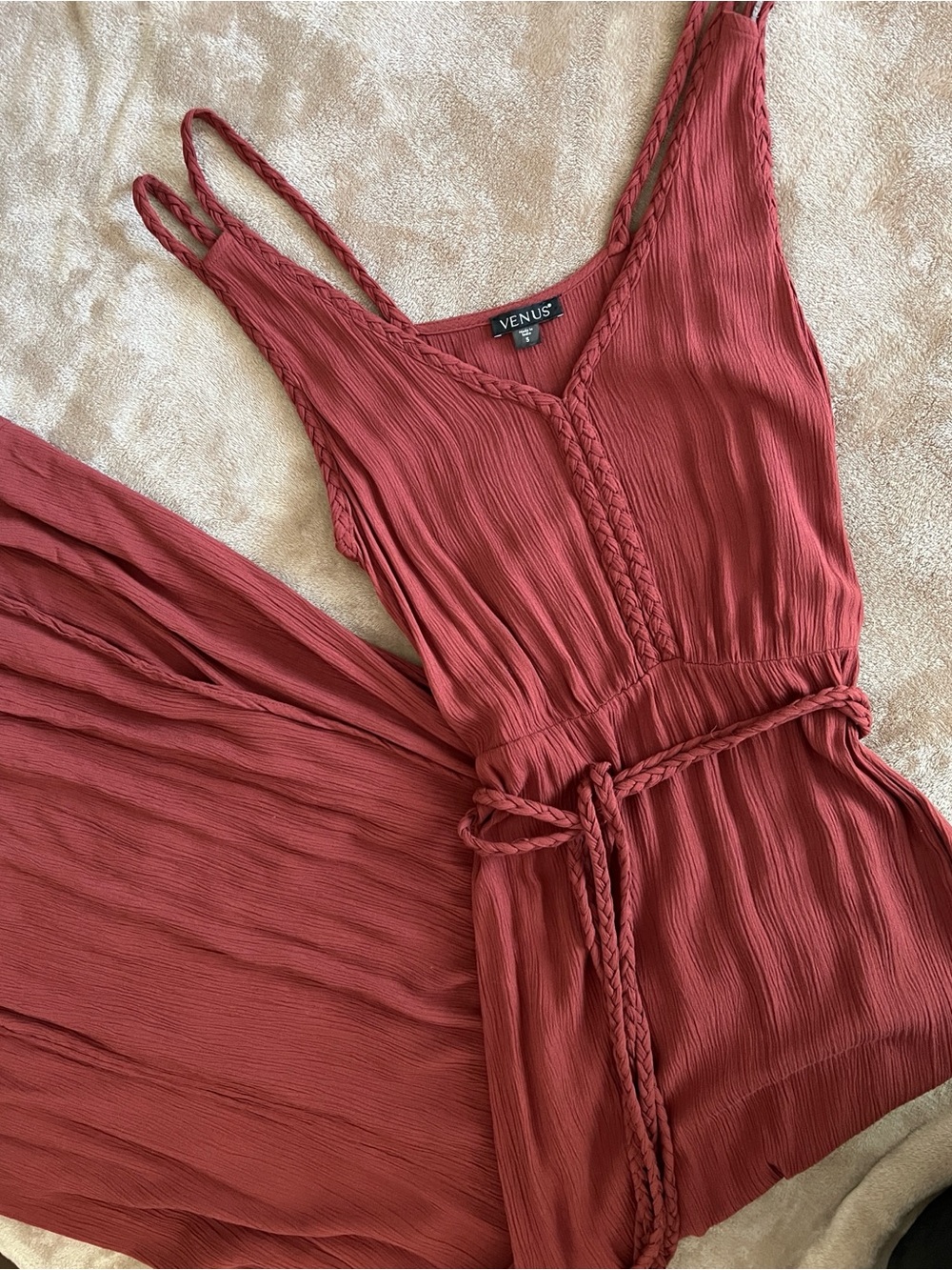 VENUS Braided-Strap Maxi Dress in Burgundy